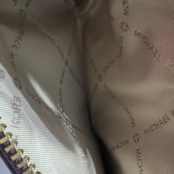 Michael Kors Jet Set Double Zip Wallet Phone Case Wristlet Merlot Leather Gold - Picture 9 of 10